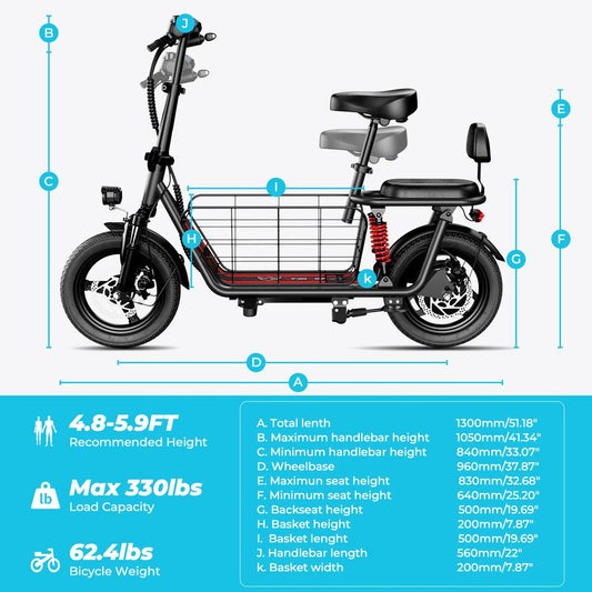 Folding Electric Commuter Scooter with Seat for Adults, 850W Peak, 14” Tire, 25 Miles Max Range, 22 MPH, Dual Suspension, 3 Gear Speed, Adjustable E-Scooter with Seat and Basket for Commuting, 330lbs Load