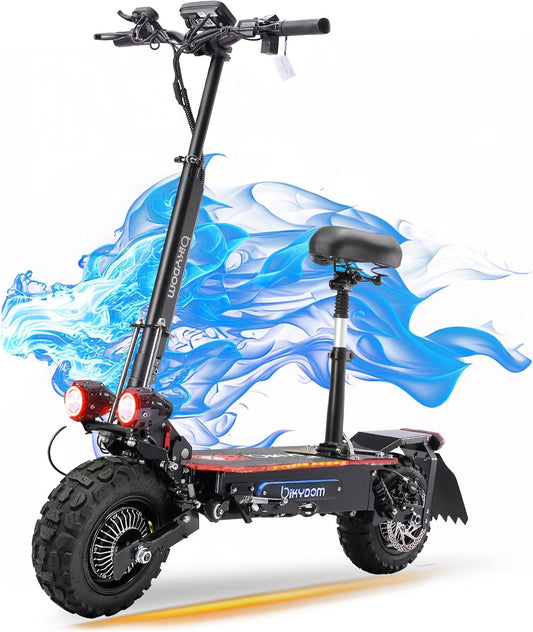 Electric Scooter – 5600W Dual Motors, 50MPH, 50 Miles Range, 60V 27Ah Battery, Off-Road Tires, Seat